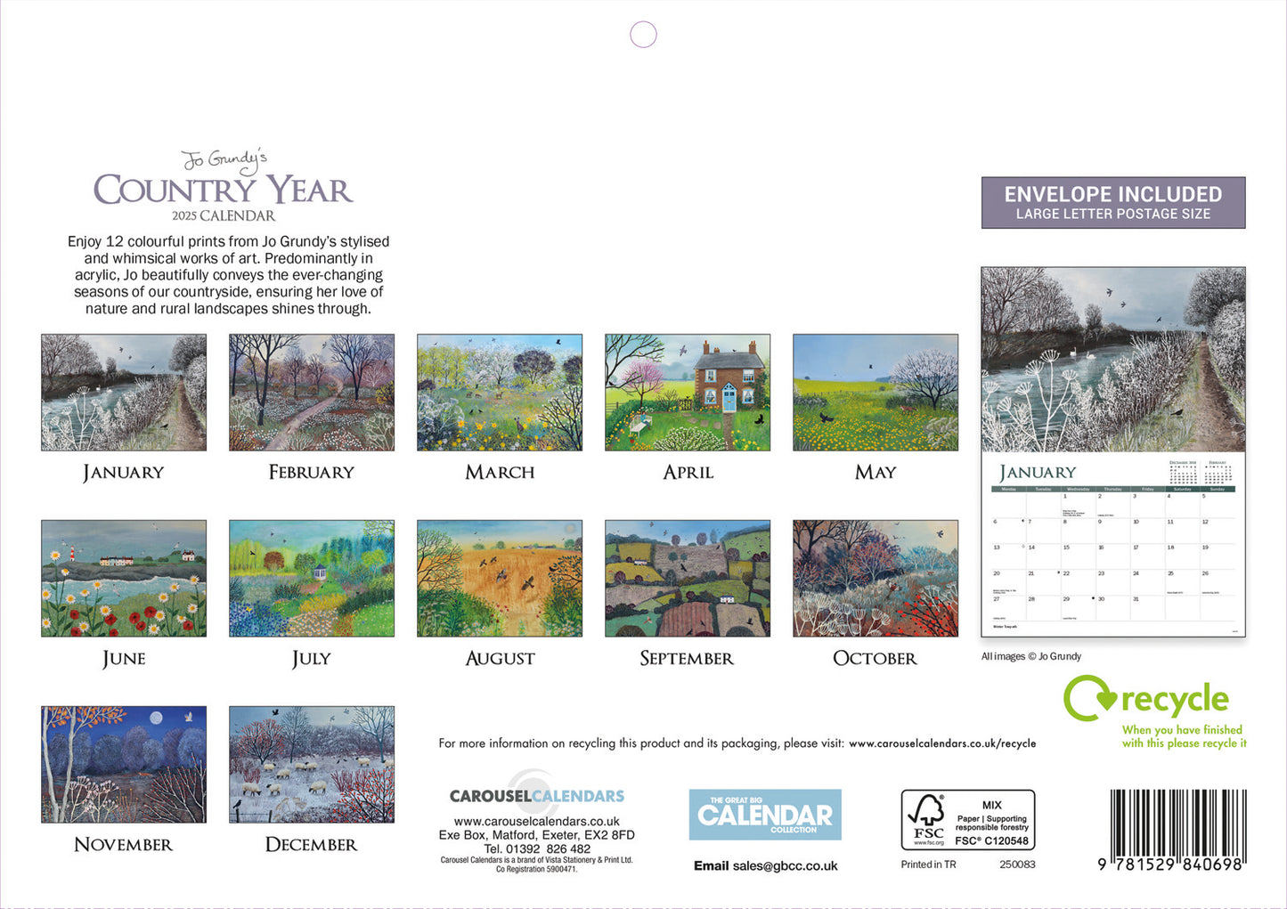 Jo Grundy Country Year A4 Calendar 2025