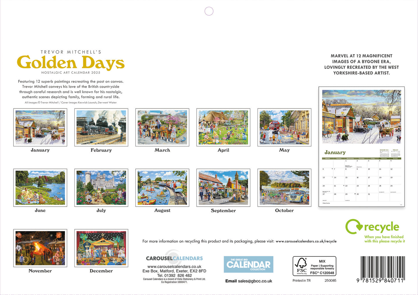 Golden Days, Trevor Mitchell A4 Calendar  2025