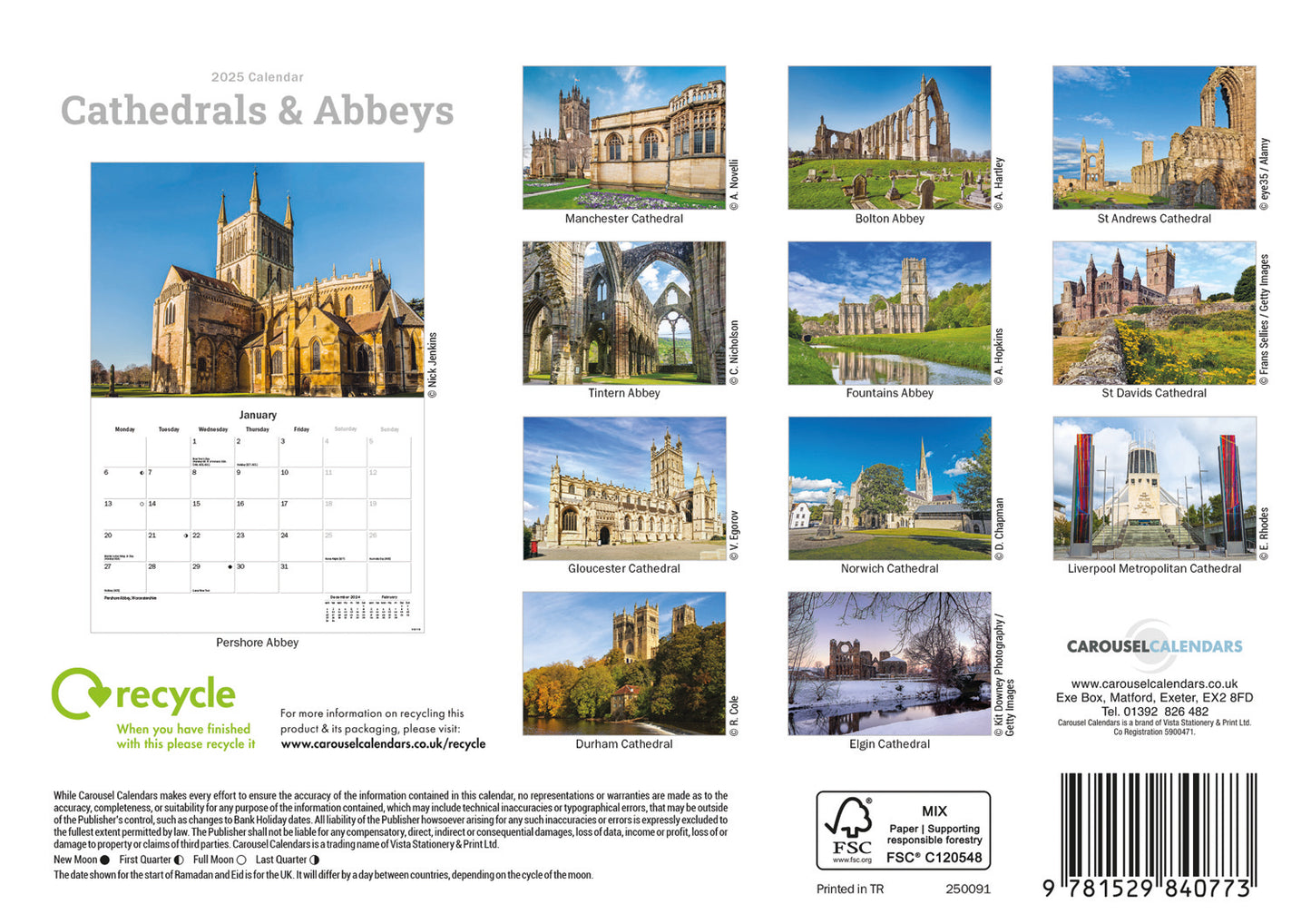 Cathedrals and Abbeys A5 Calendar 2025