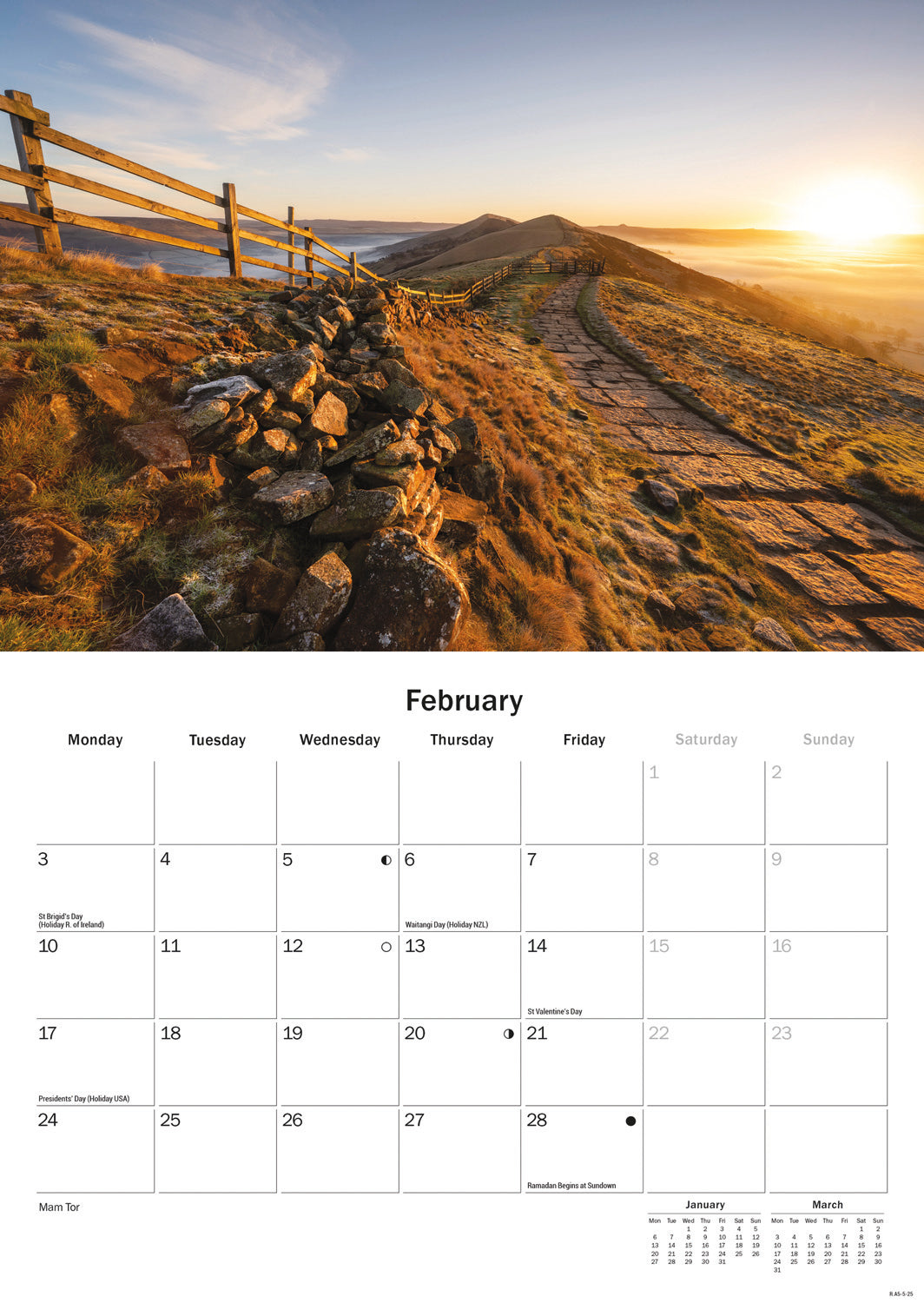 Derbyshire A5 Calendar 2025