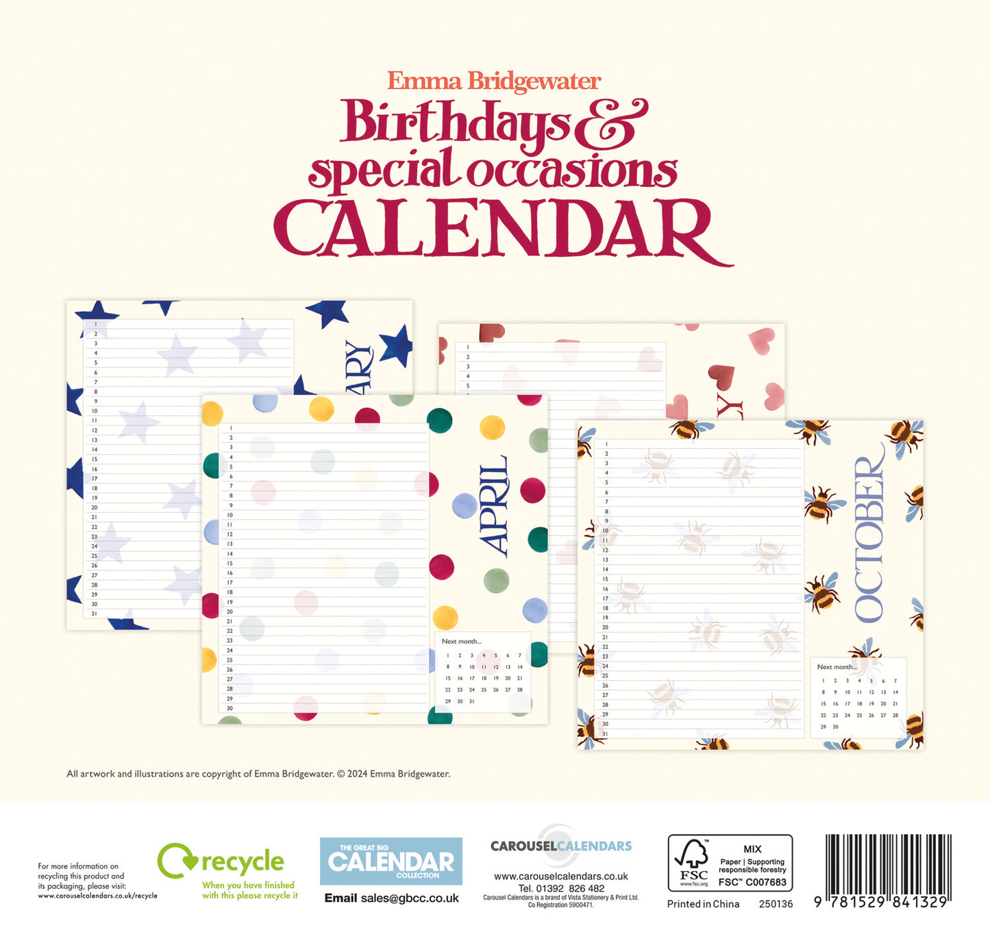 Emma Bridgewater Birthday Candles Midi Calendar 2025