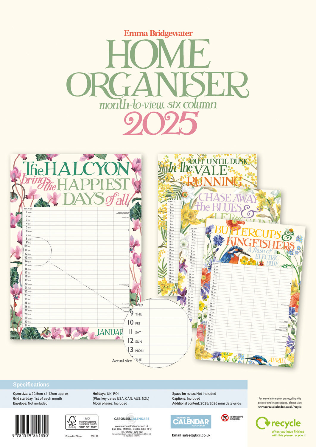 Emma Bridgewater Roses All My Life Planner A3 Calendar 2025