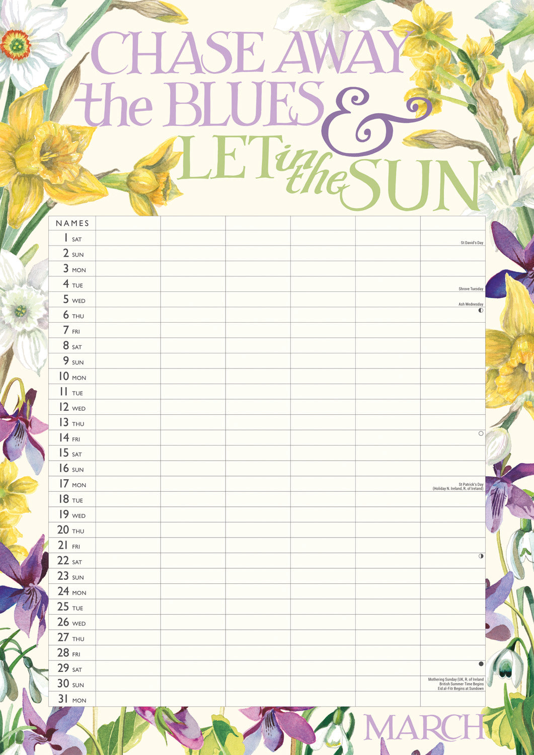 Emma Bridgewater Roses All My Life Planner A3 Calendar 2025