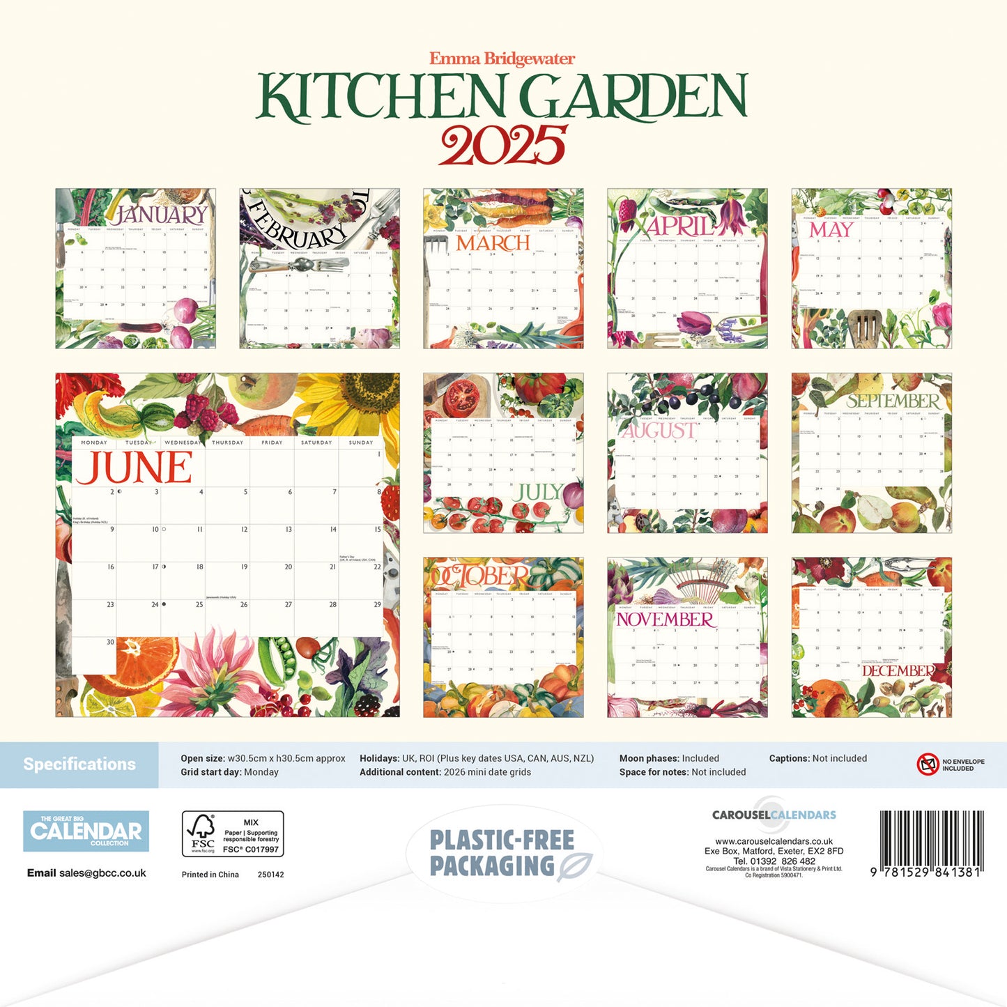 Emma Bridgewater Veg, Fruits, Flowers Garden Wiro Wall Calendar 2025