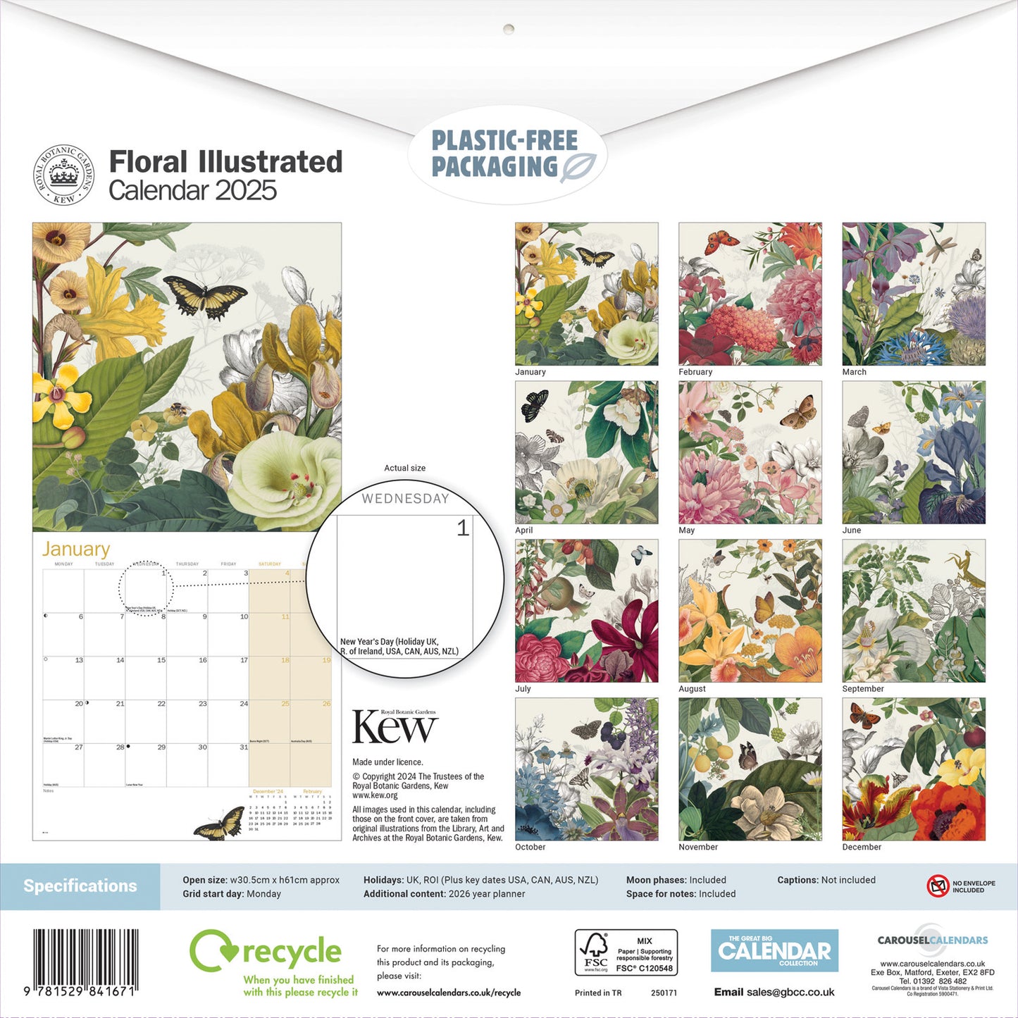 Royal Botanic Gardens Kew, Floral Illustrated (PFP) Wall Calendar 2025