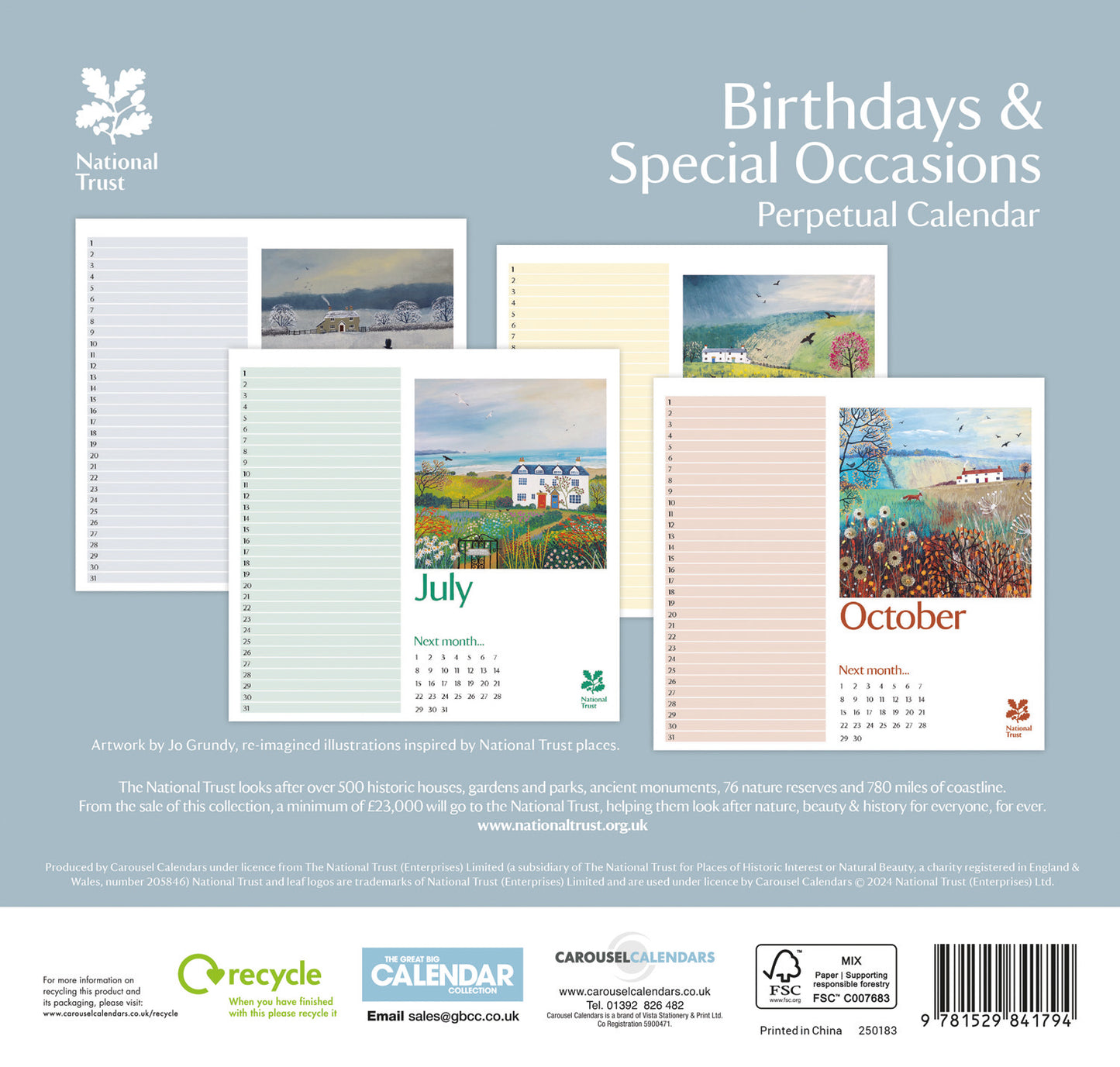 National Trust, Jo Grundy Birthday Ppl Midi Calendar 2025