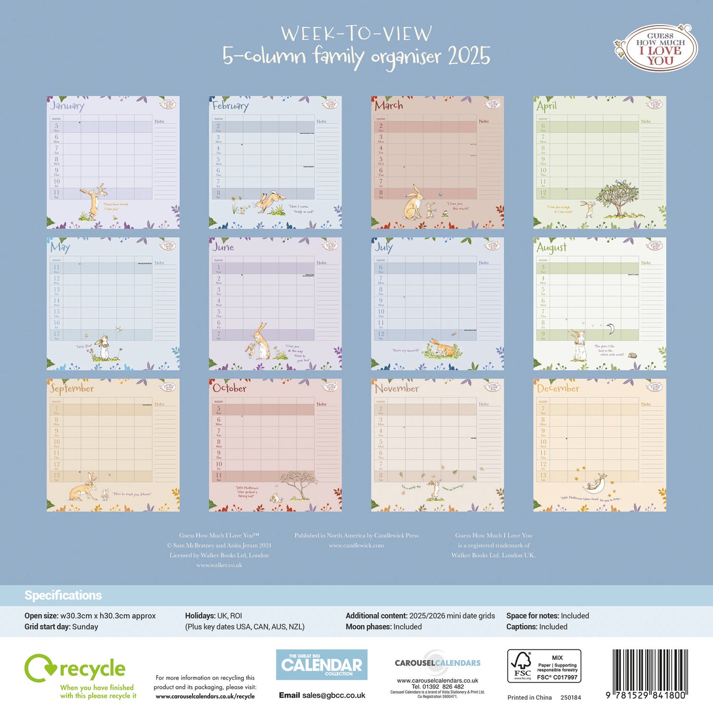 Guess How Much I Love You WTV (PFP) Wall Calendar Planner 2025