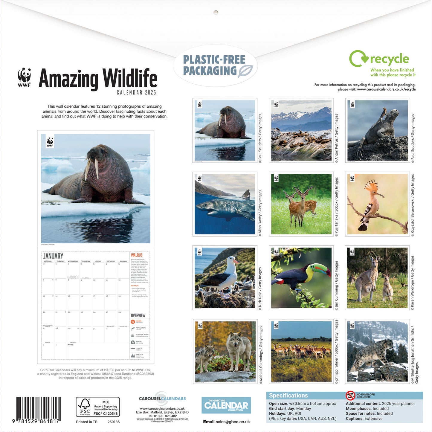 WWF Amazing Wildlife (PFP) Wall Calendar 2025