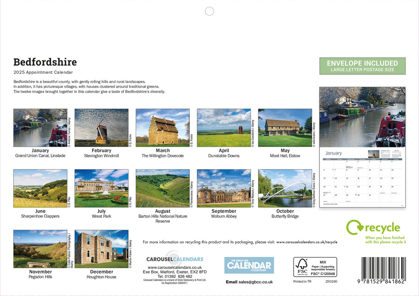 Bedfordshire A4 Calendar  2025