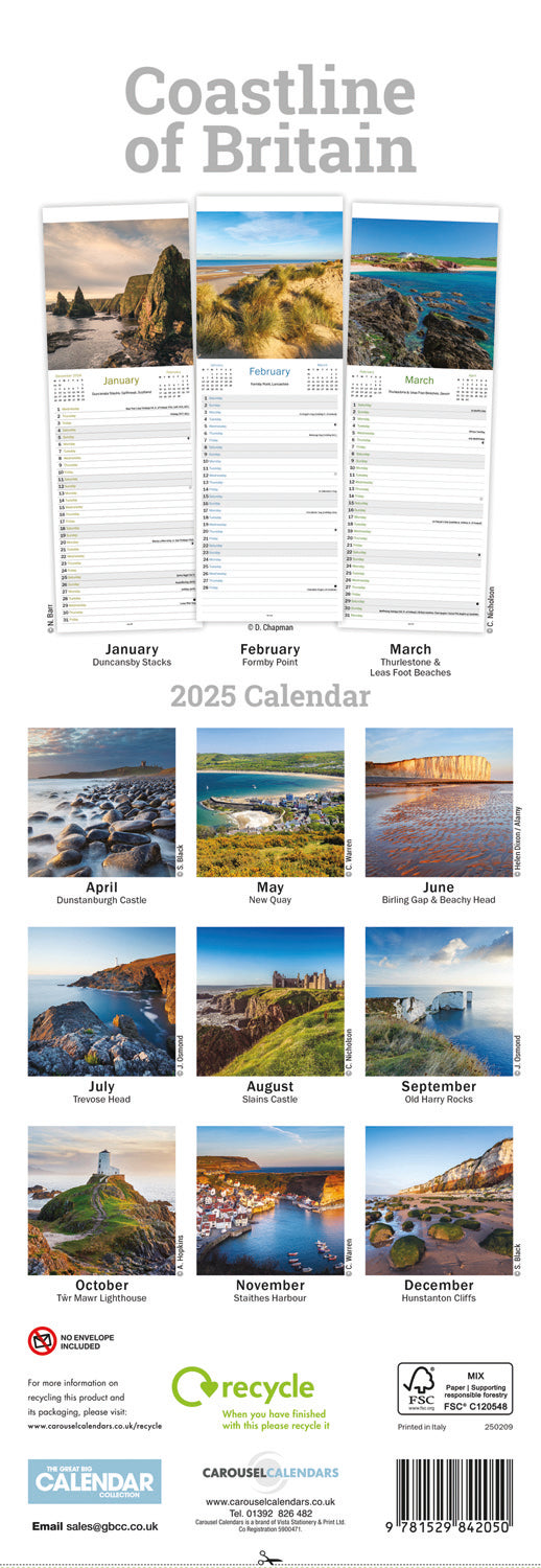 Coastline of Britain Slim Calendar 2025