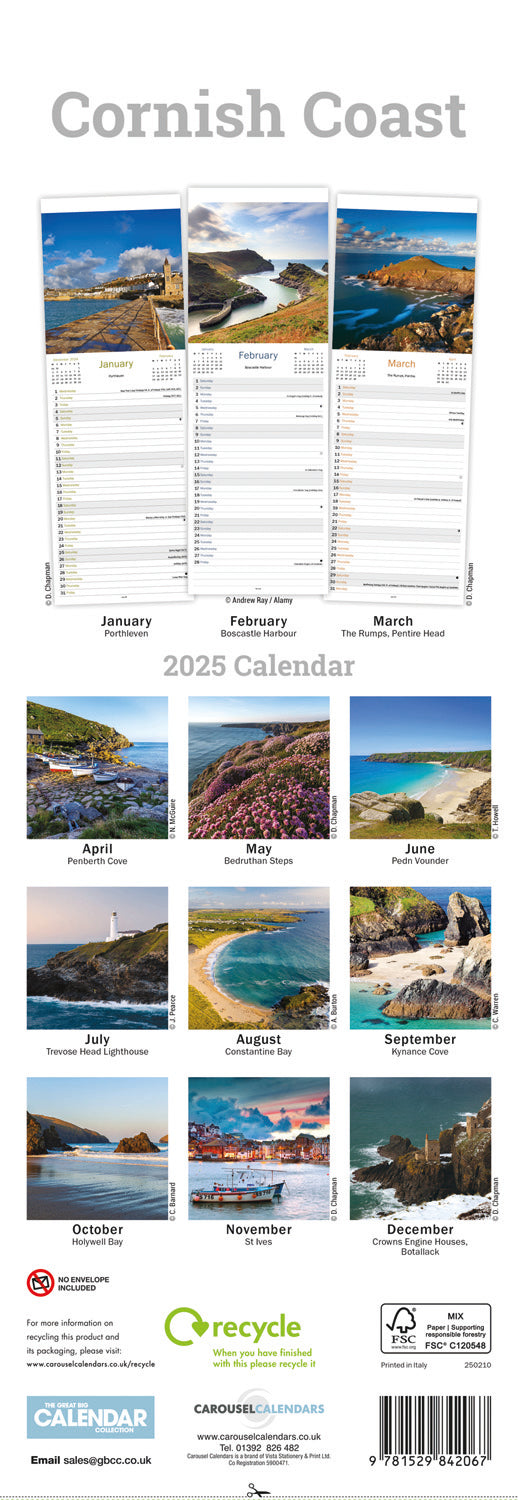 Cornish Coast Slim Calendar 2025