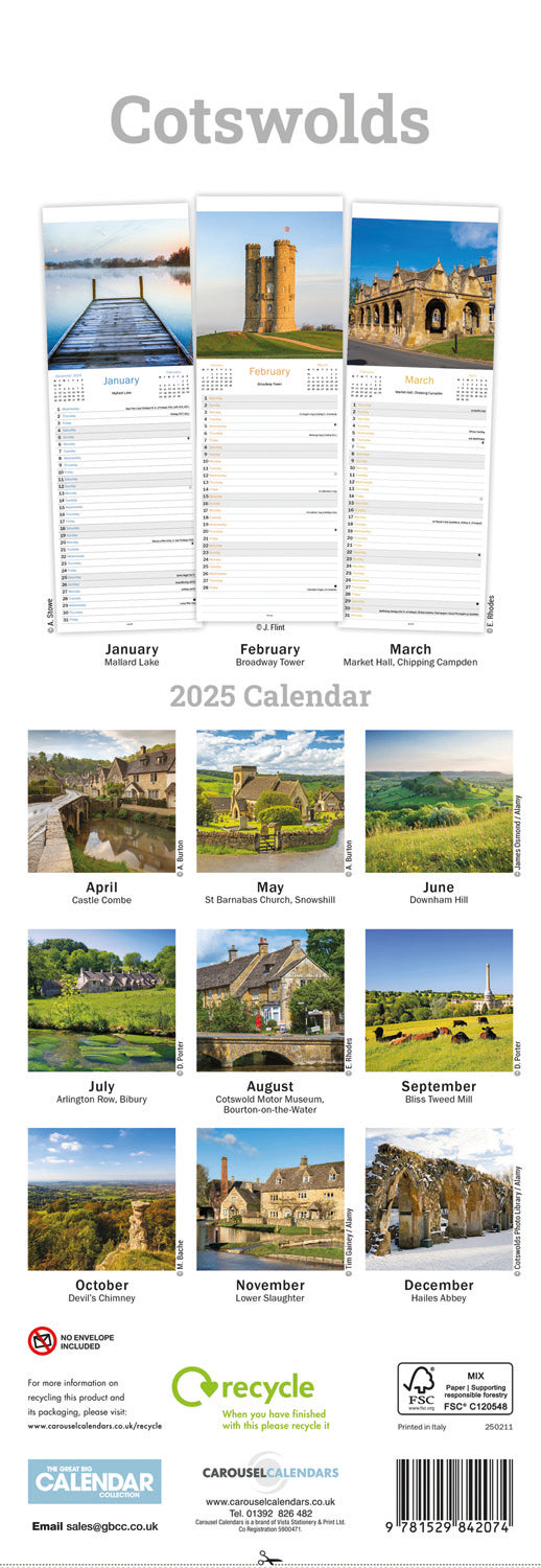 Cotswolds Slim Calendar 2025