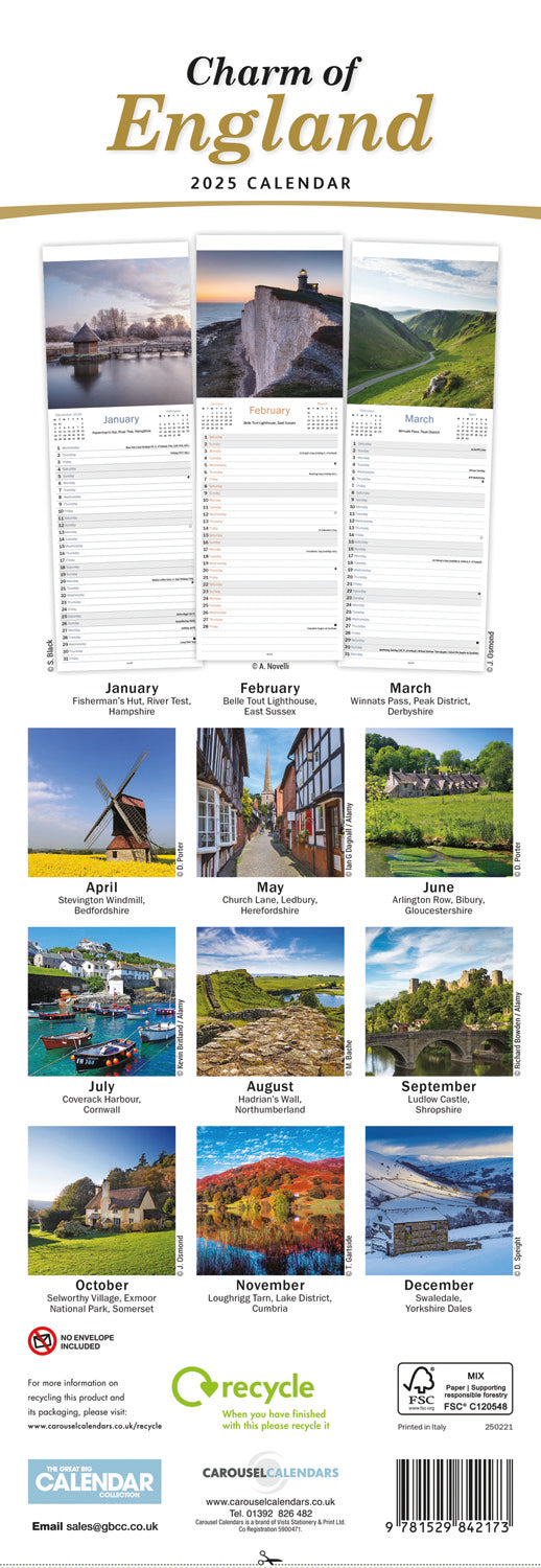 Charm of England Slim Calendar 2025