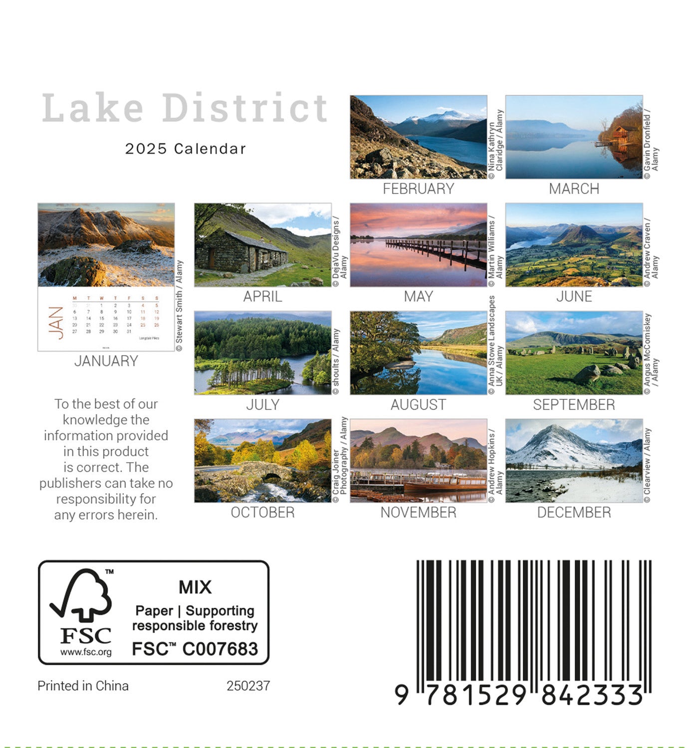 Lake District Mini Desk Easel Calendar 2025