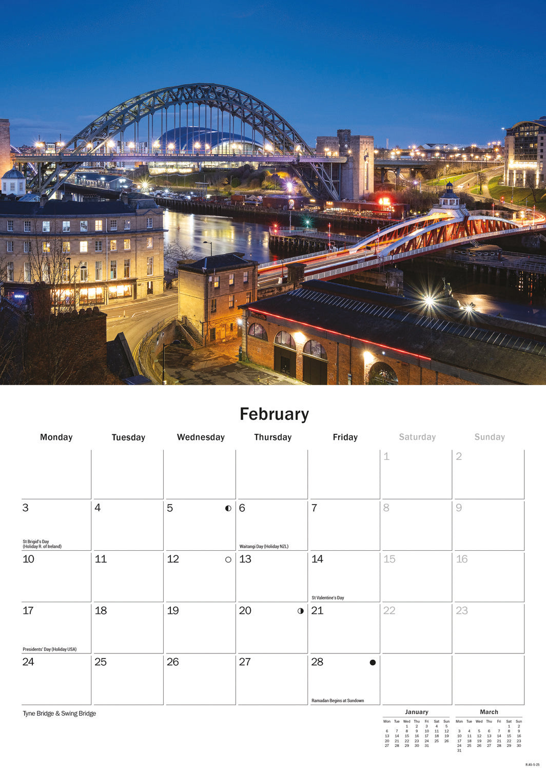 Newcastle A5 Calendar 2025