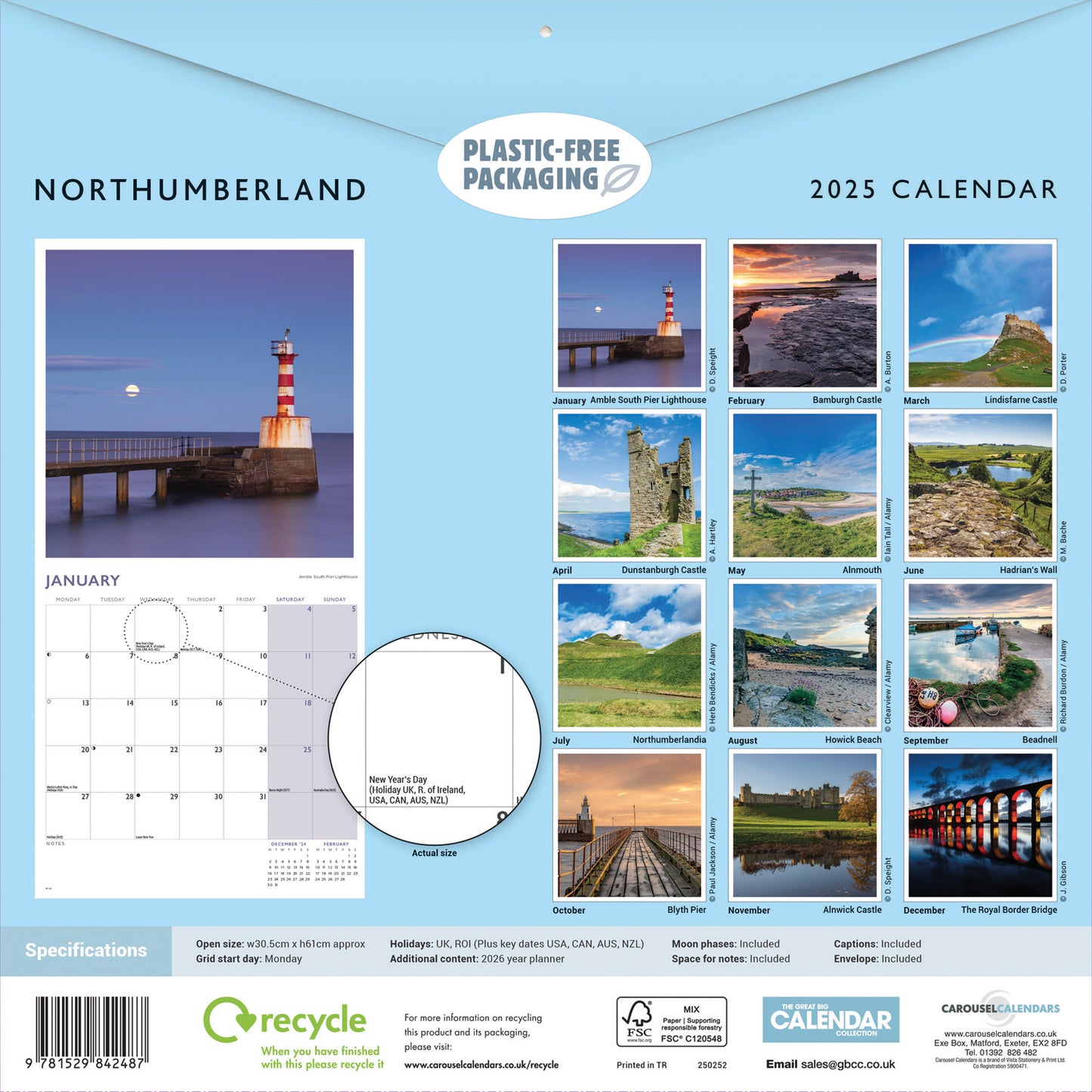 Northumberland Wall Calendar 2025