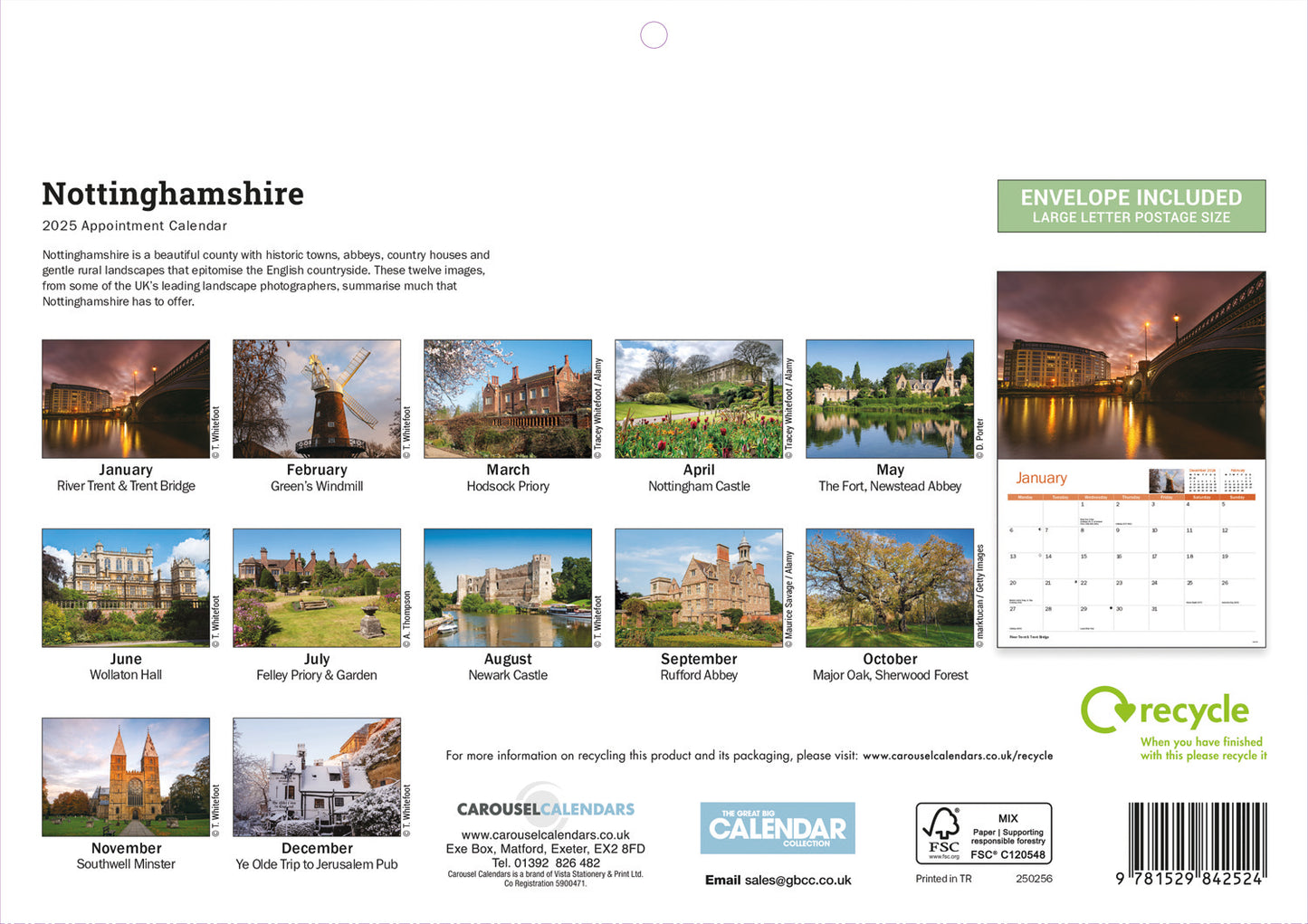 Nottinghamshire A4 Calendar  2025