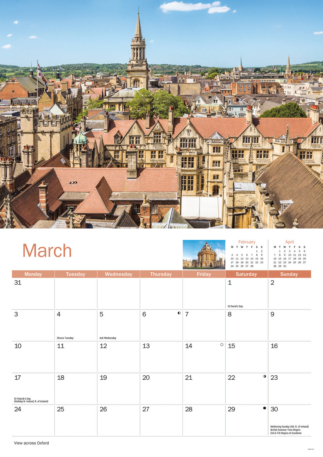 Oxford A4 Calendar  2025