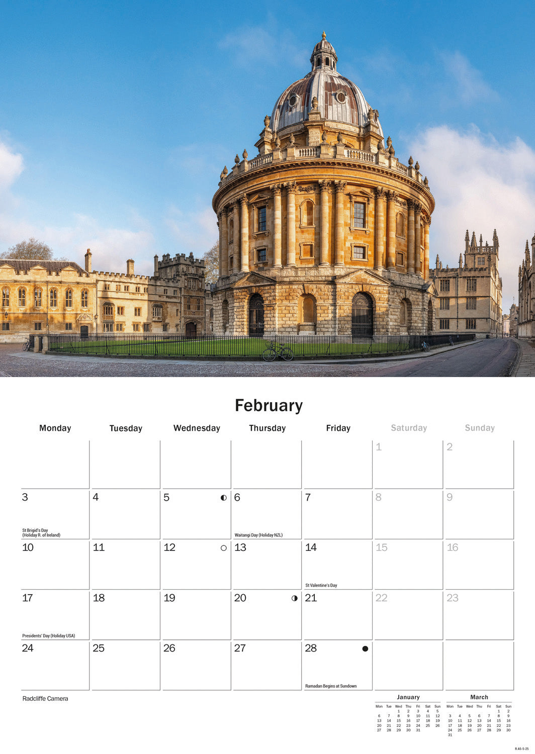 Oxford A5 Calendar 2025