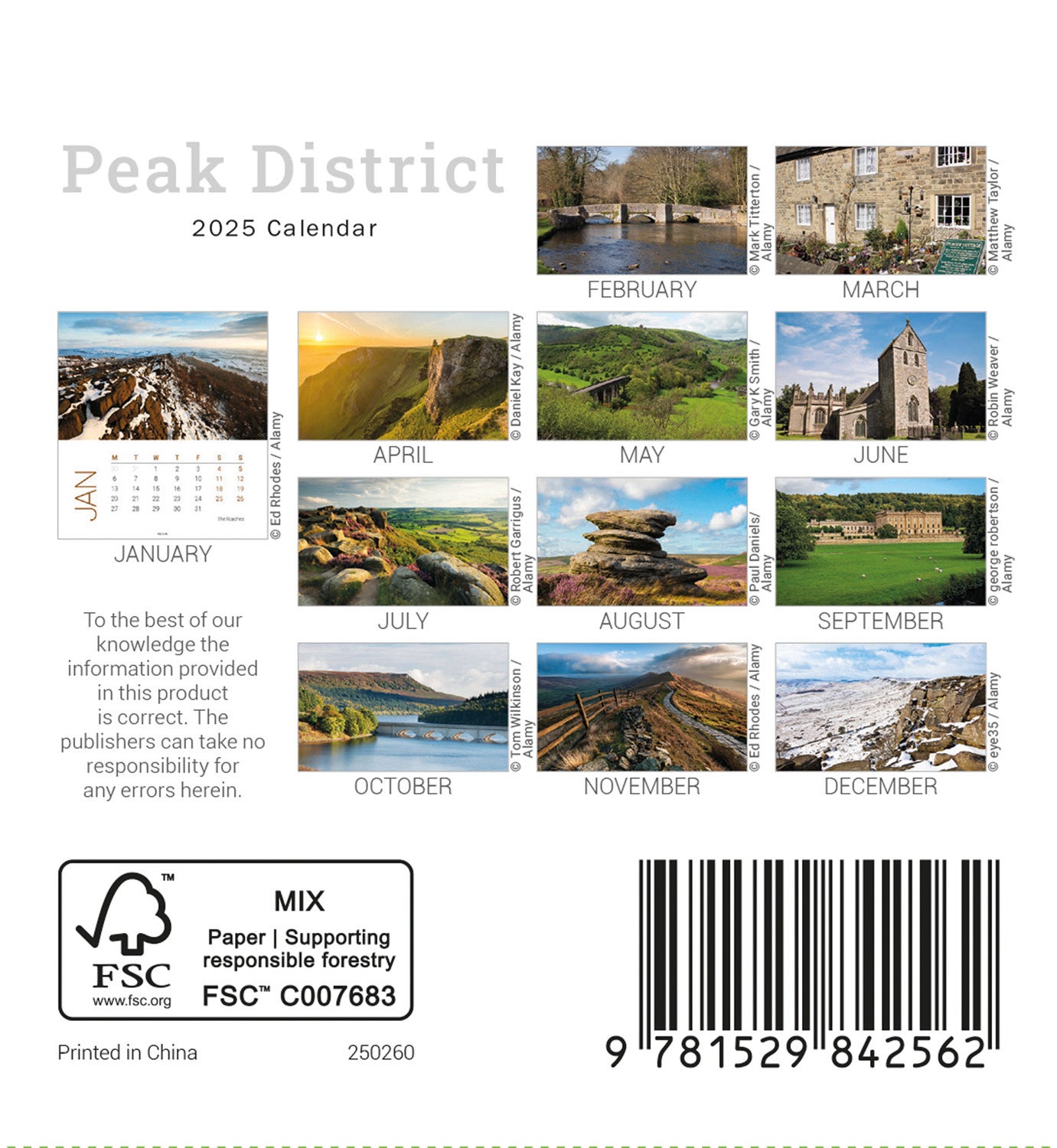 Peak District Mini Desk Easel Calendar 2025