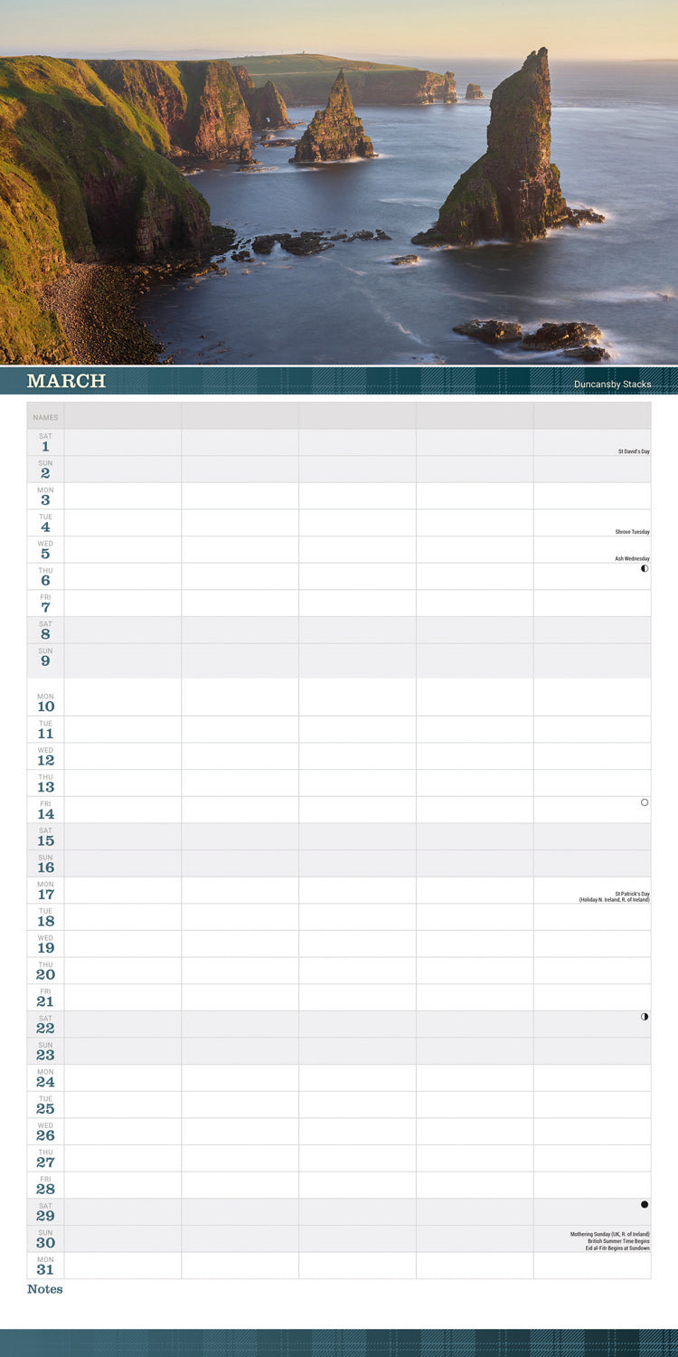 Scotland Family Organiser Planner Wall Calendar 2025