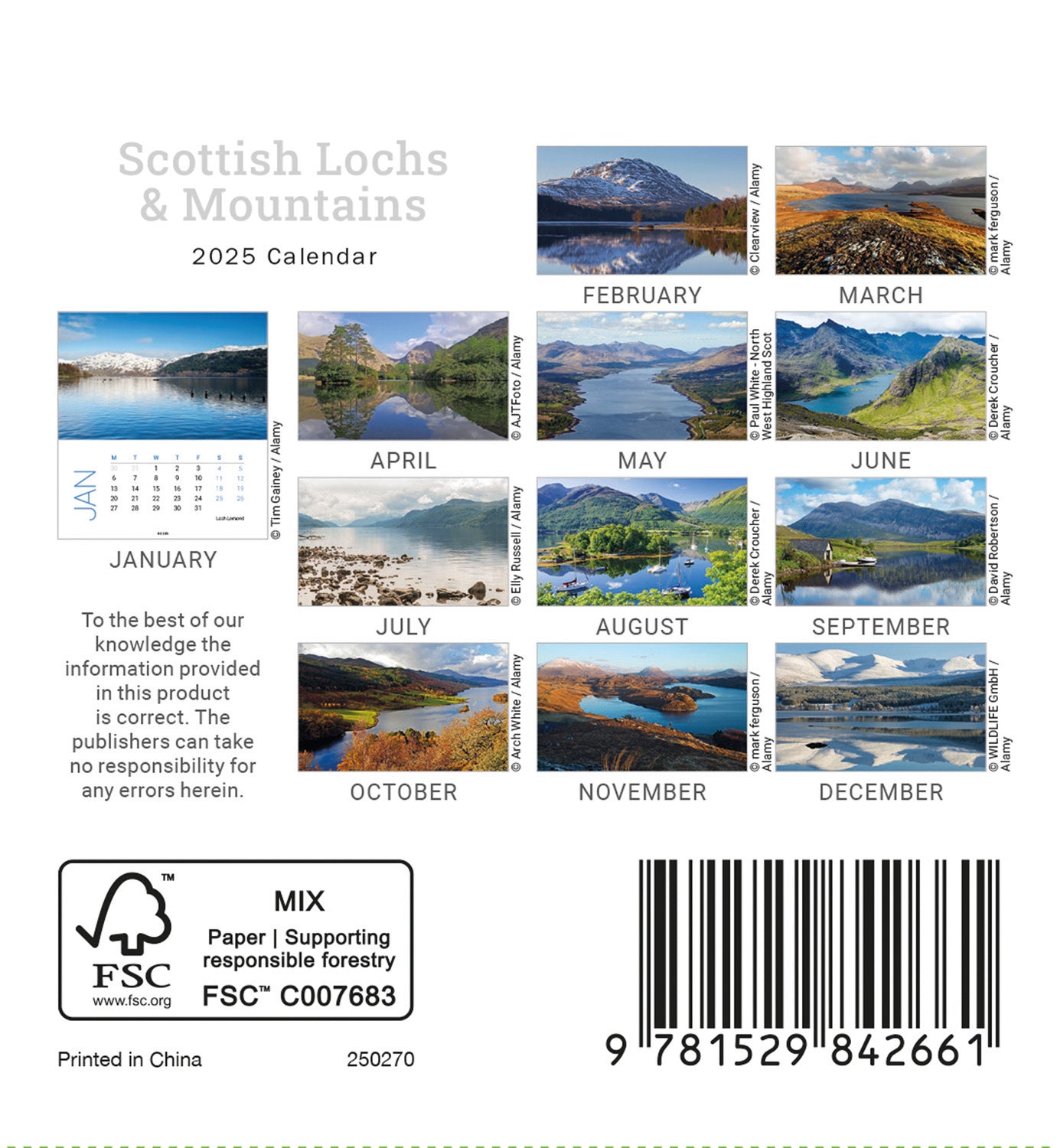 Scottish Lochs & Mountains Mini Desk Easel Calendar 2025