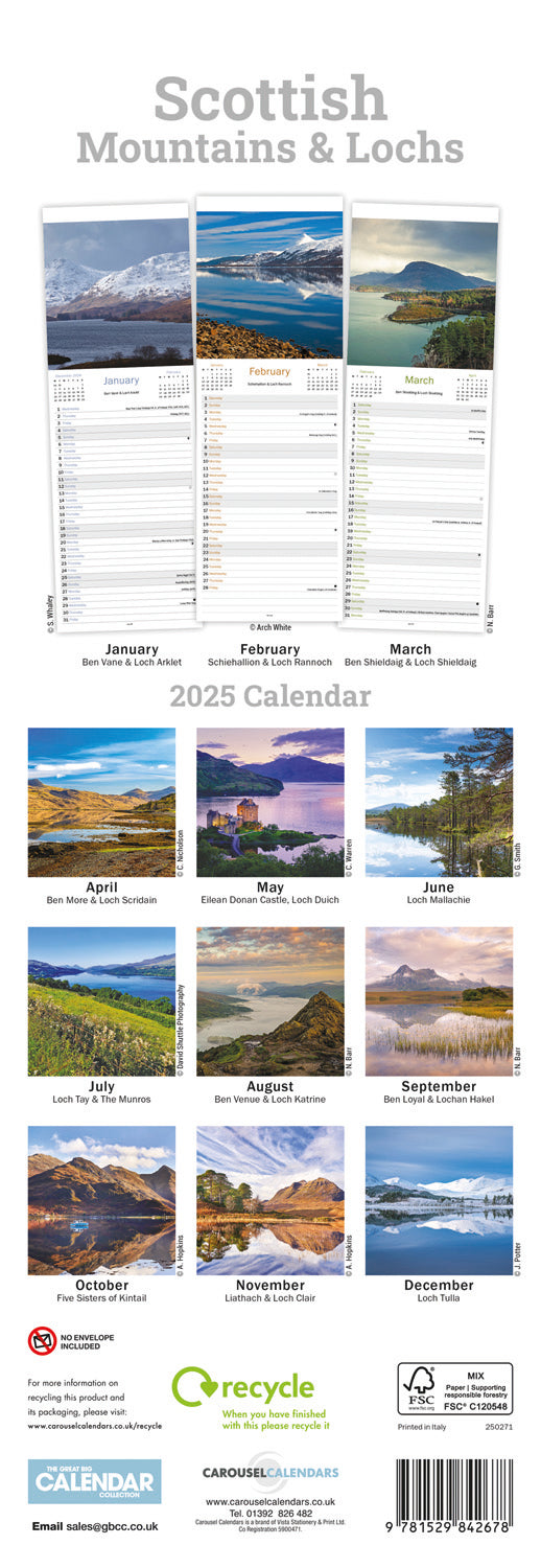 Scottish Mountains & Lochs Slim Calendar 2025