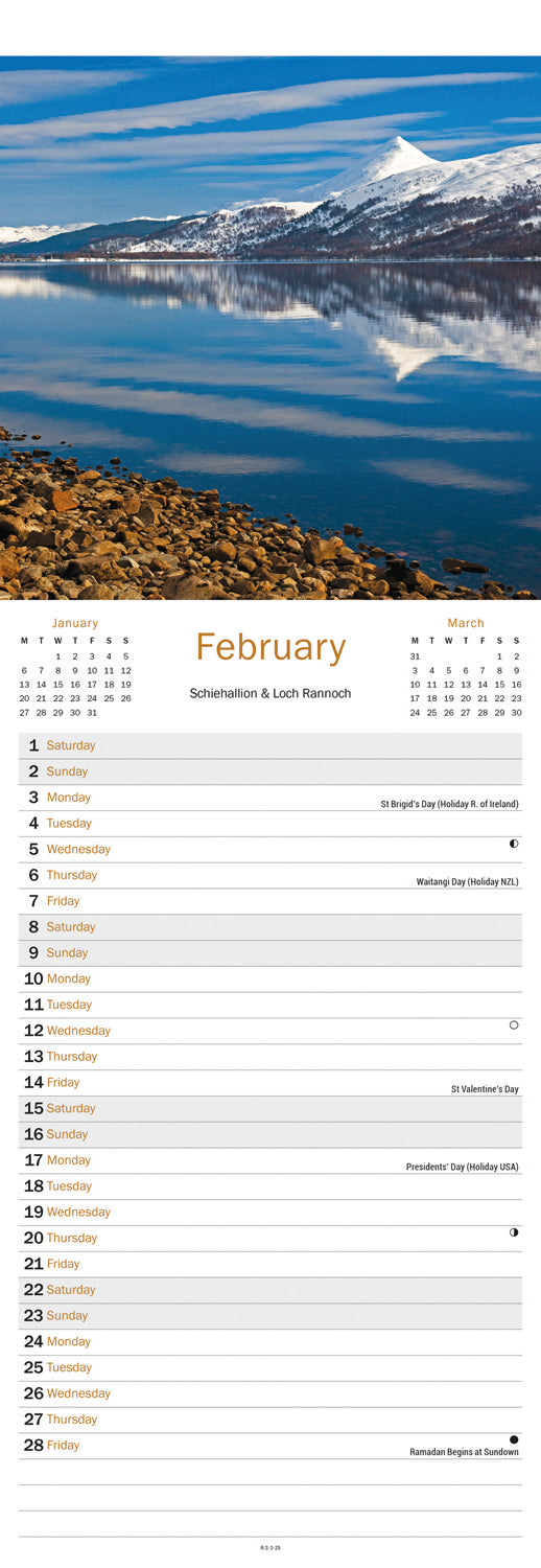 Scottish Mountains & Lochs Slim Calendar 2025