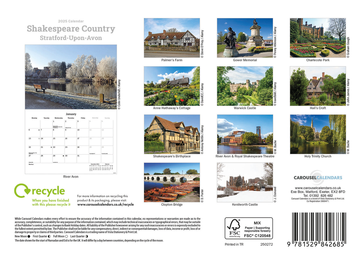 Shakespeare Country, Stratford-upon-avon A5 Calendar 2025