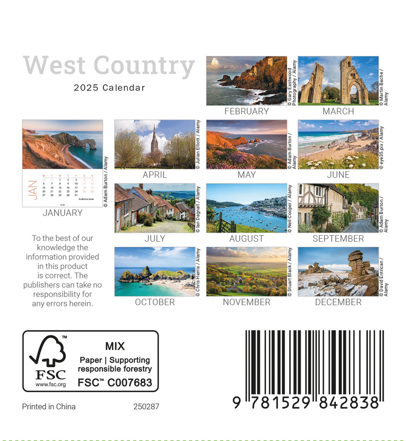 West Country Mini Desk Easel Calendar 2025