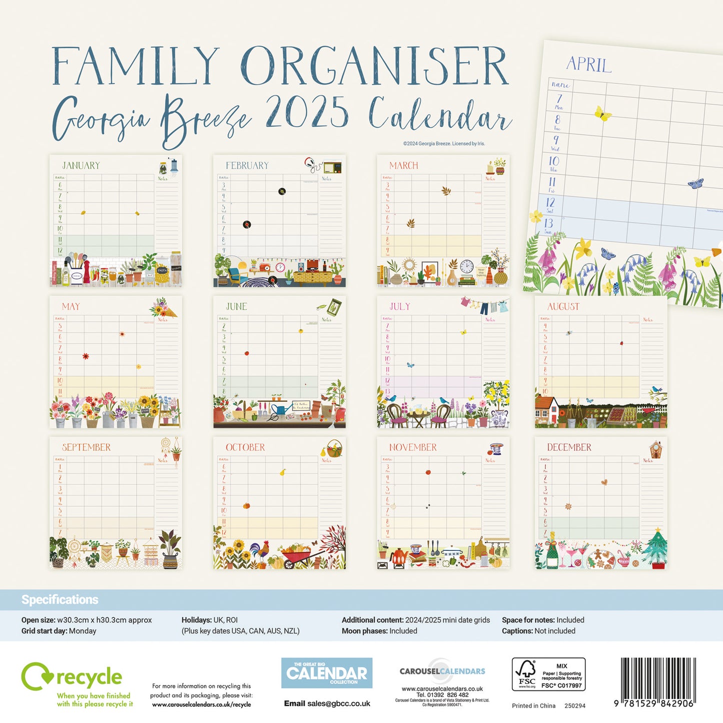 Georgia Breeze WTV Wall Calendar Planner 2025