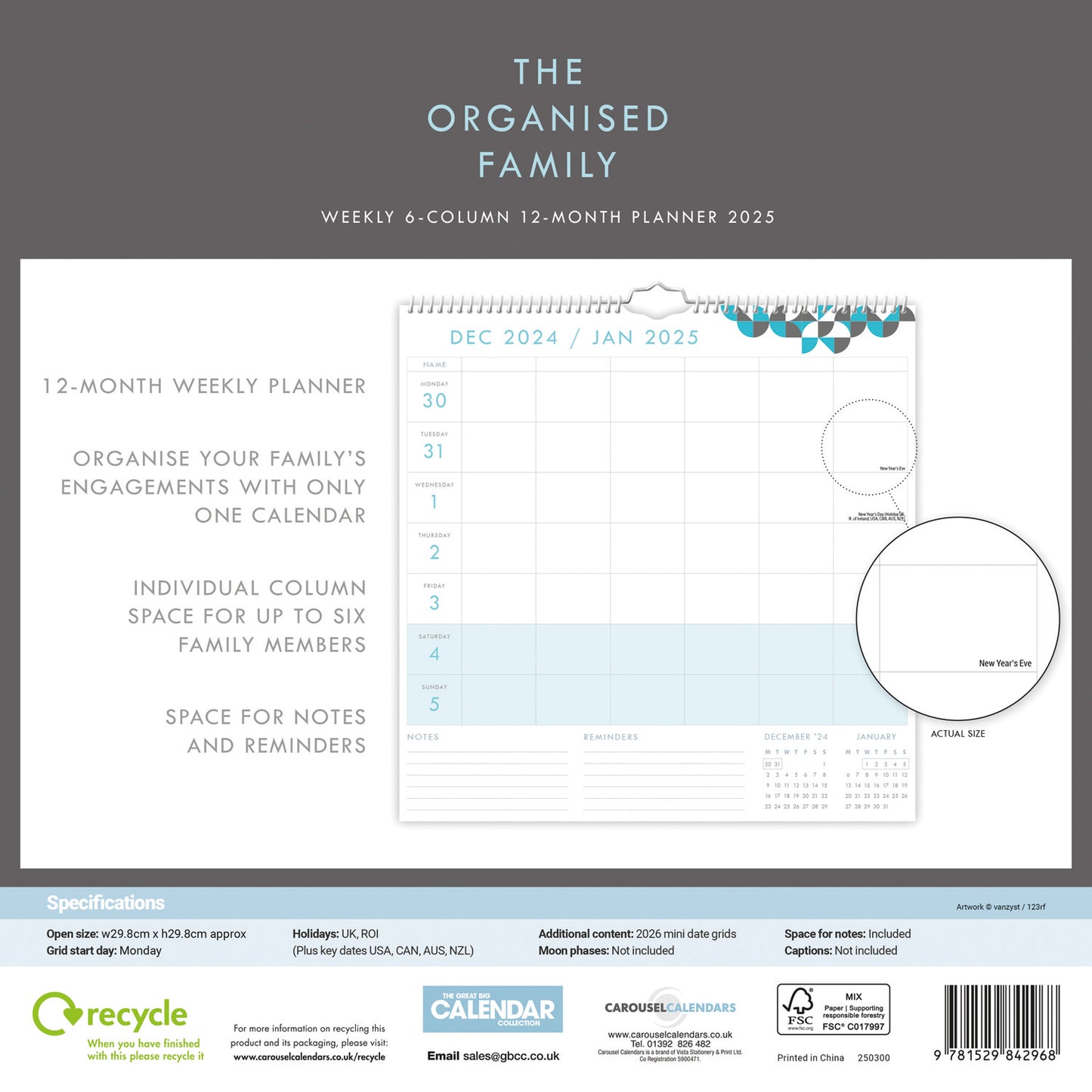 Organised Family (Geometric) WTV Planner Wall Calendar 2025