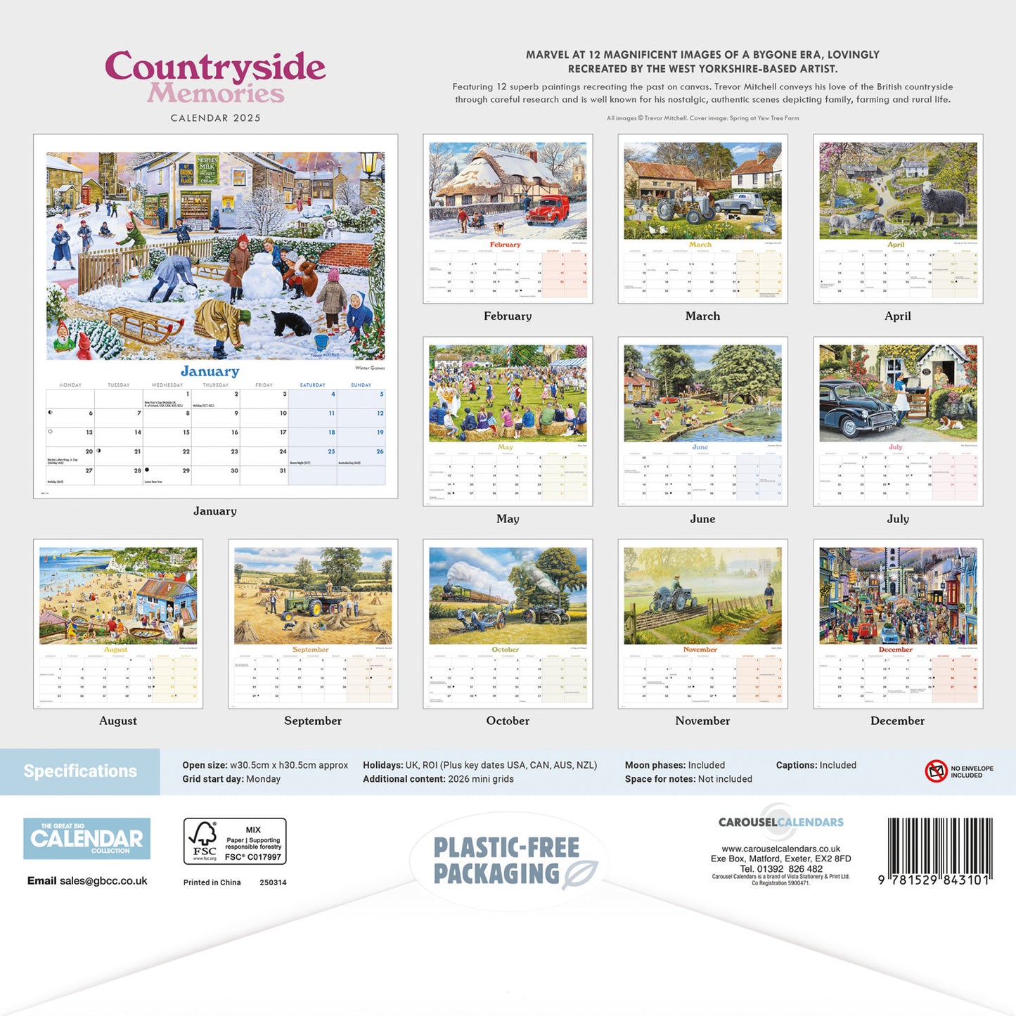 Countryside Memories, Trevor Mitchell Wiro Wall Calendar 2025