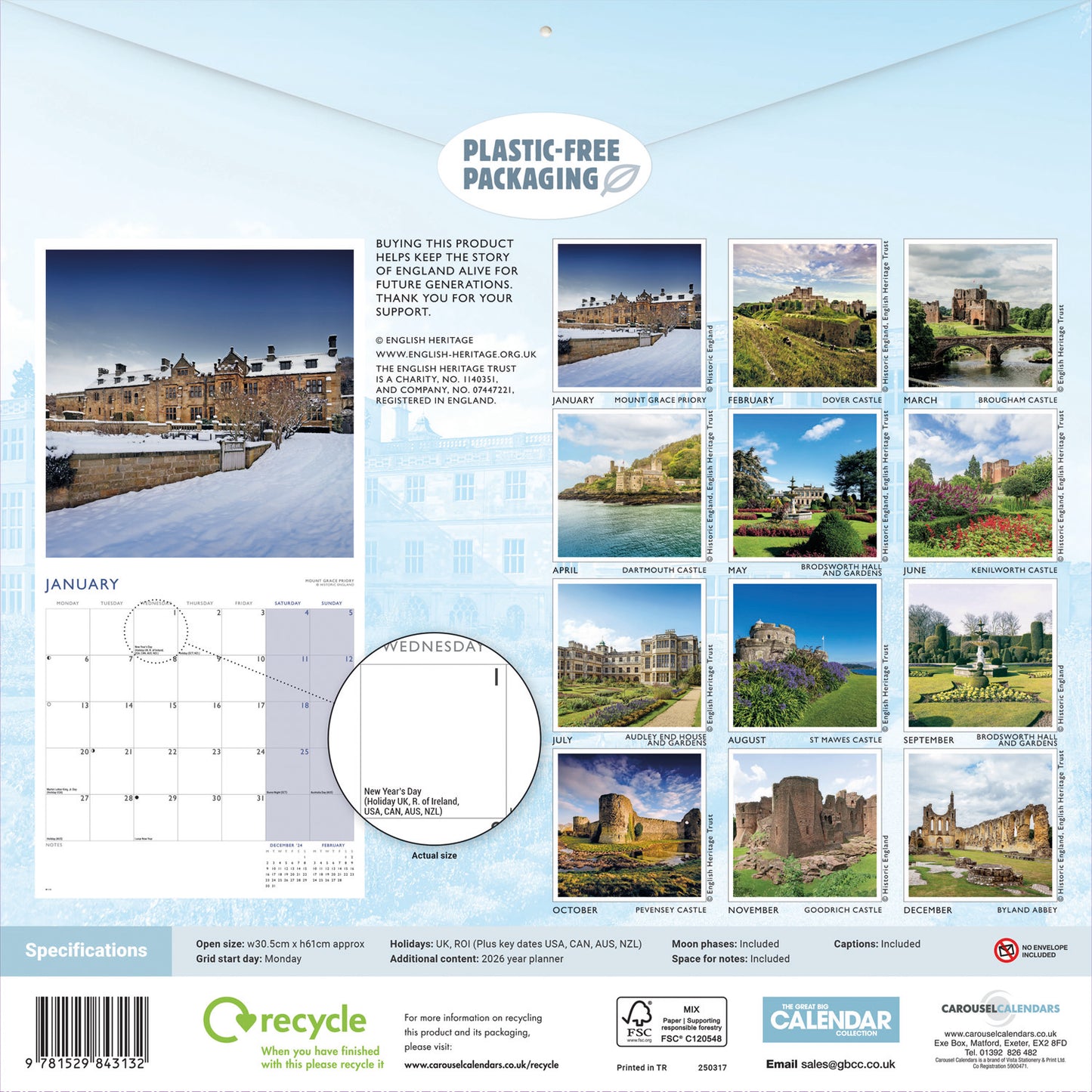 English Heritage Historic House, Gardens & Castles (PFP) Wall Calendar 2025