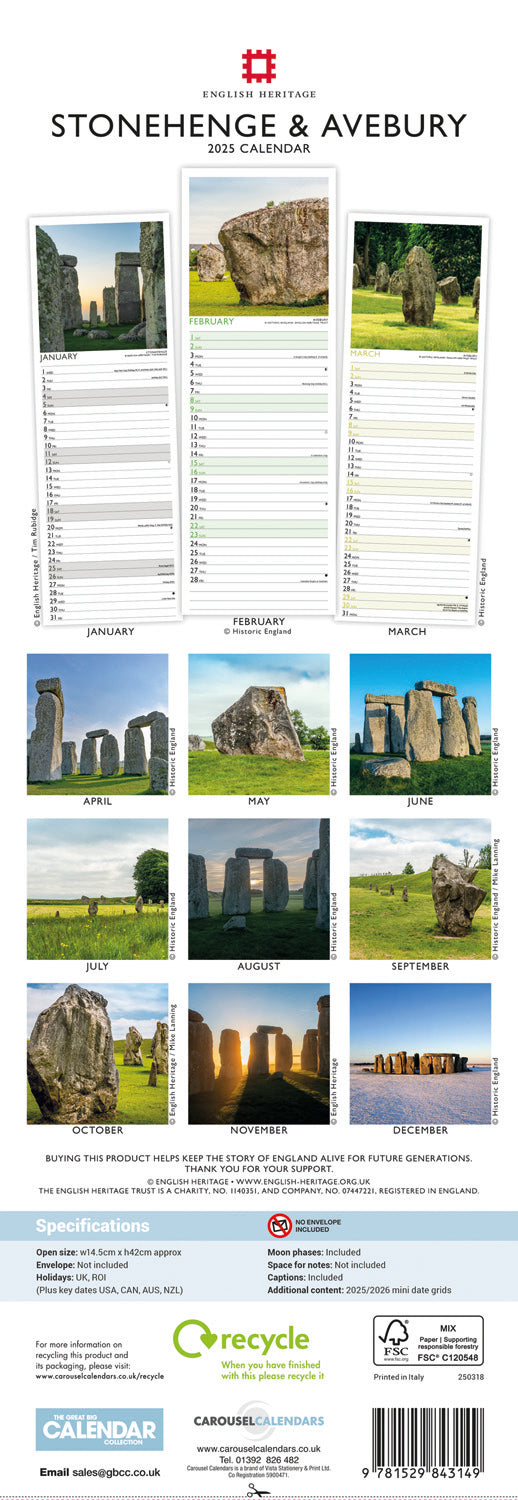 English Heritage (PFP) Slim Calendar 2025