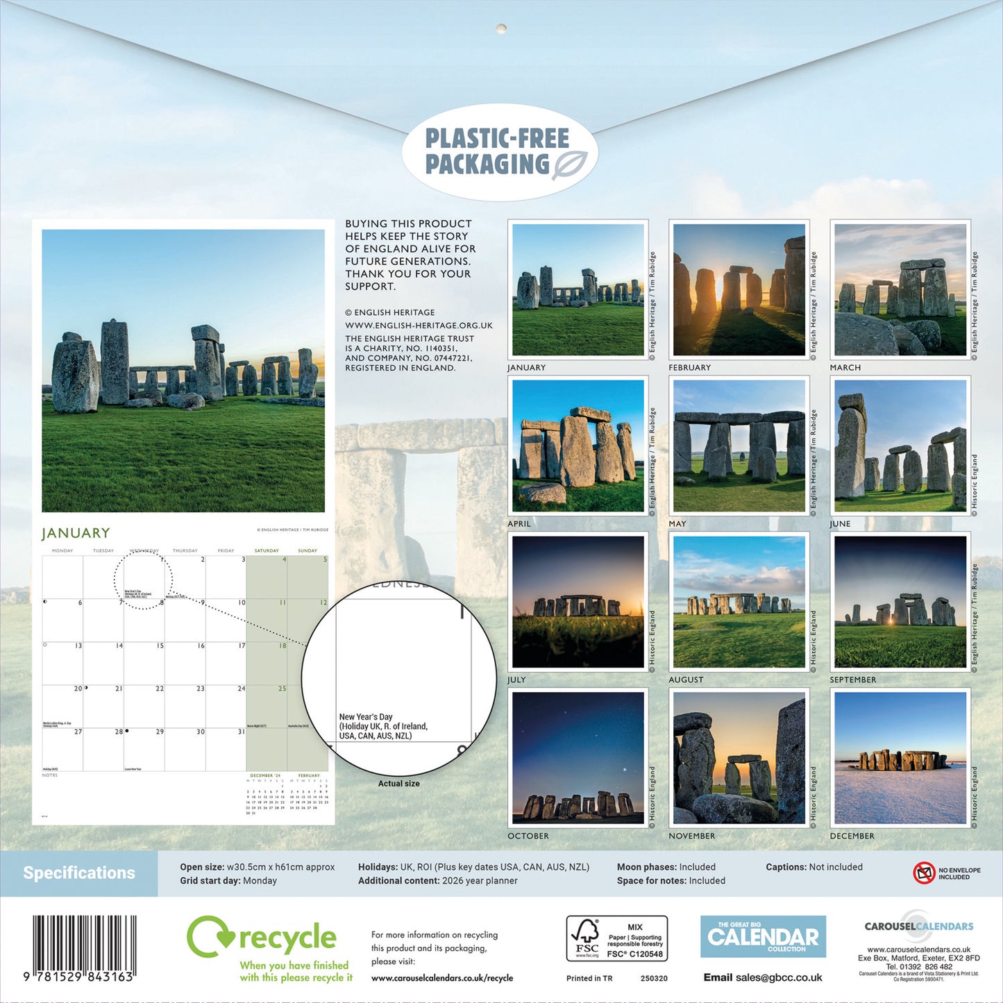 English Heritage Stonehenge (PFP) Wall Calendar 2025