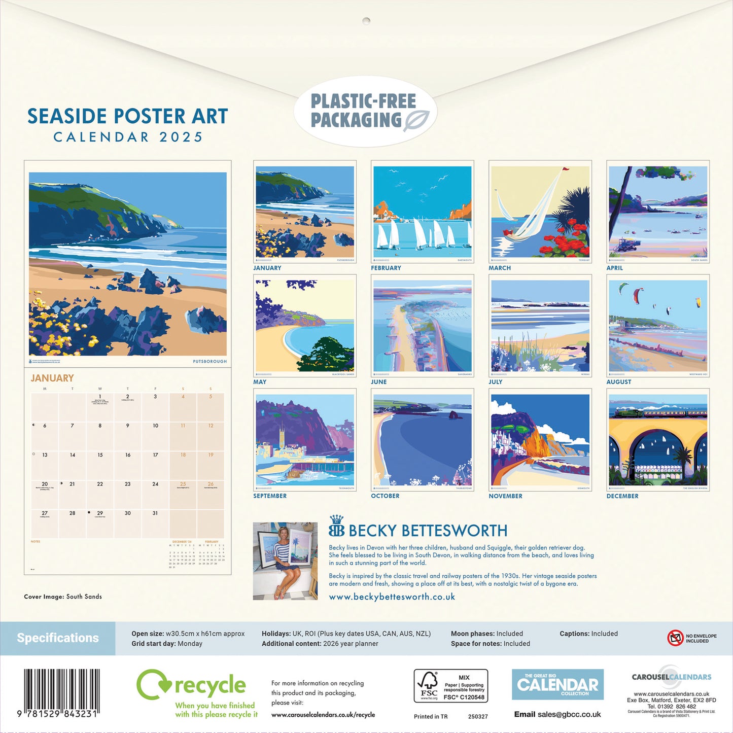 Seaside Poster Art by Becky Bettesworth (PFP) Wall Calendar 2025