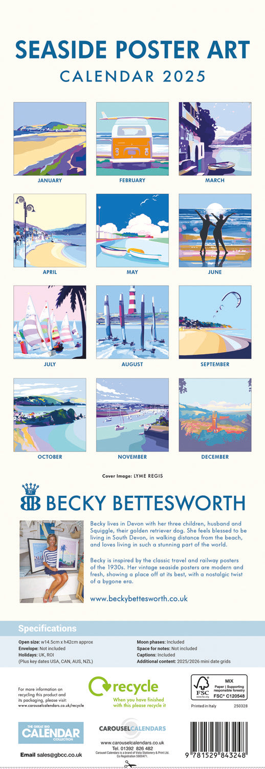 Seaside Poster Art, Becky Bettesworth (PFP) Slim Calendar 2025