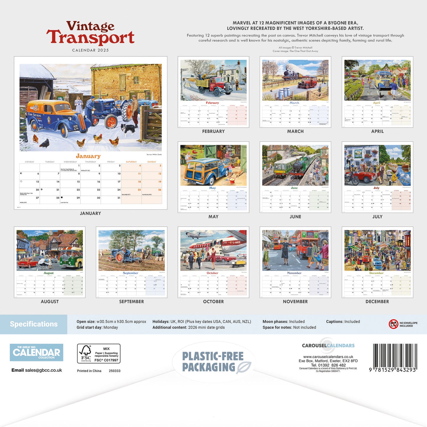 Vintage Transport, Trevor Mitchell Wiro Wall Calendar 2025