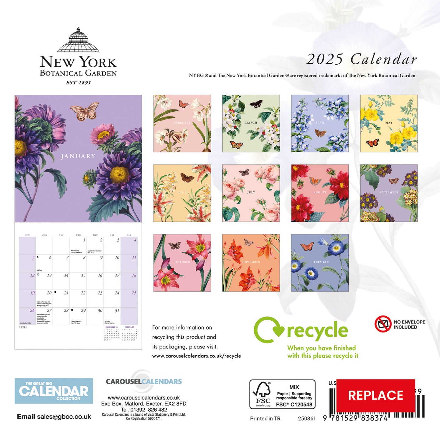 NY Botanical Gardens Mini Sunday Start Calendar 2025