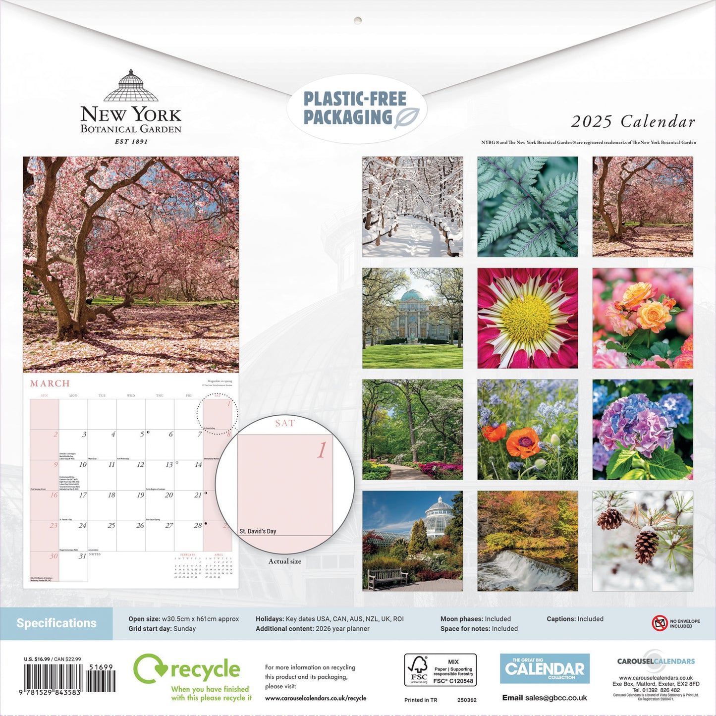 NY Botanical Gardens Photographic (PFP) Wall Calendar Sunday Start  2025