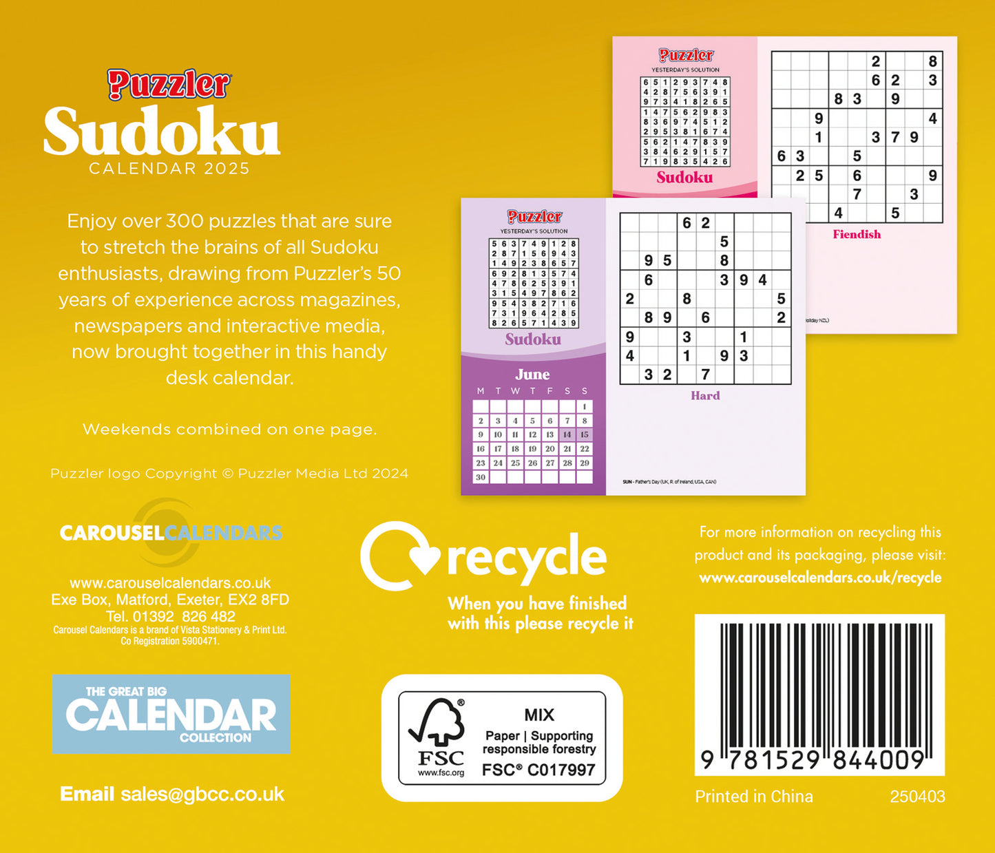 Sudoku, Puzzler Box Calendar 2025