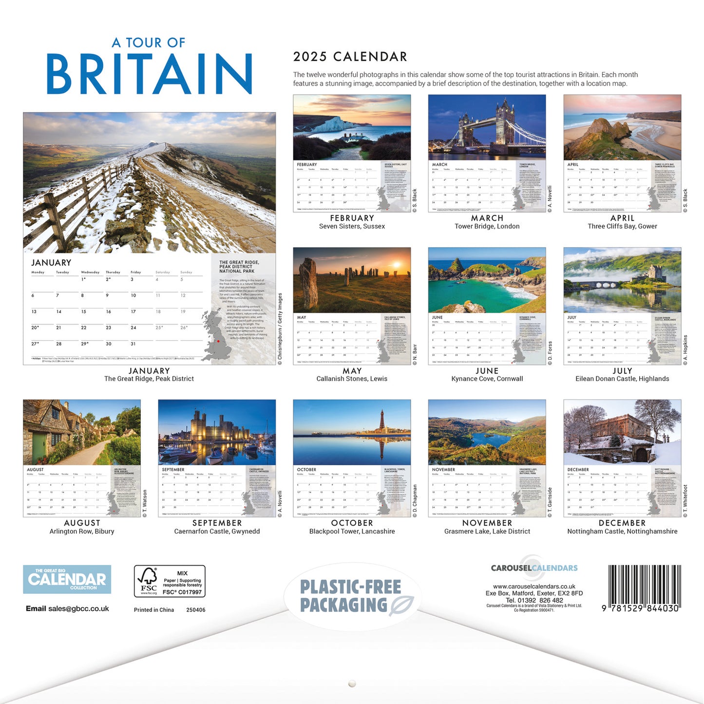 A Tour of Britain Wiro Wall Calendar 2025