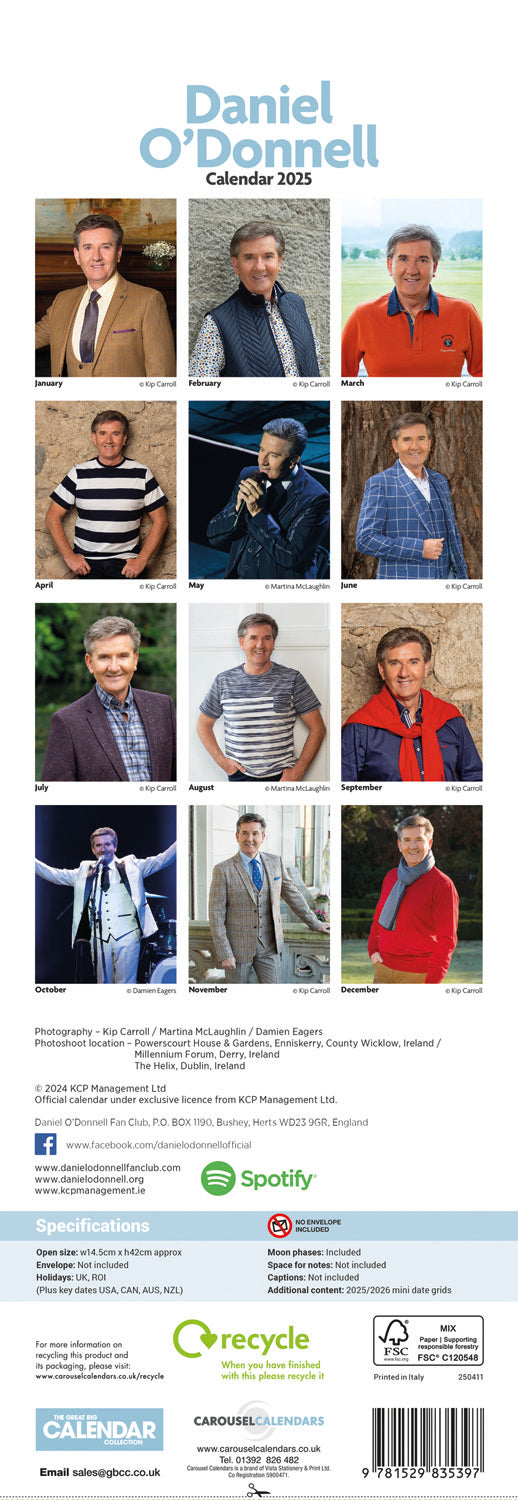 Daniel O Donnell (PFP) Slim Calendar 2025