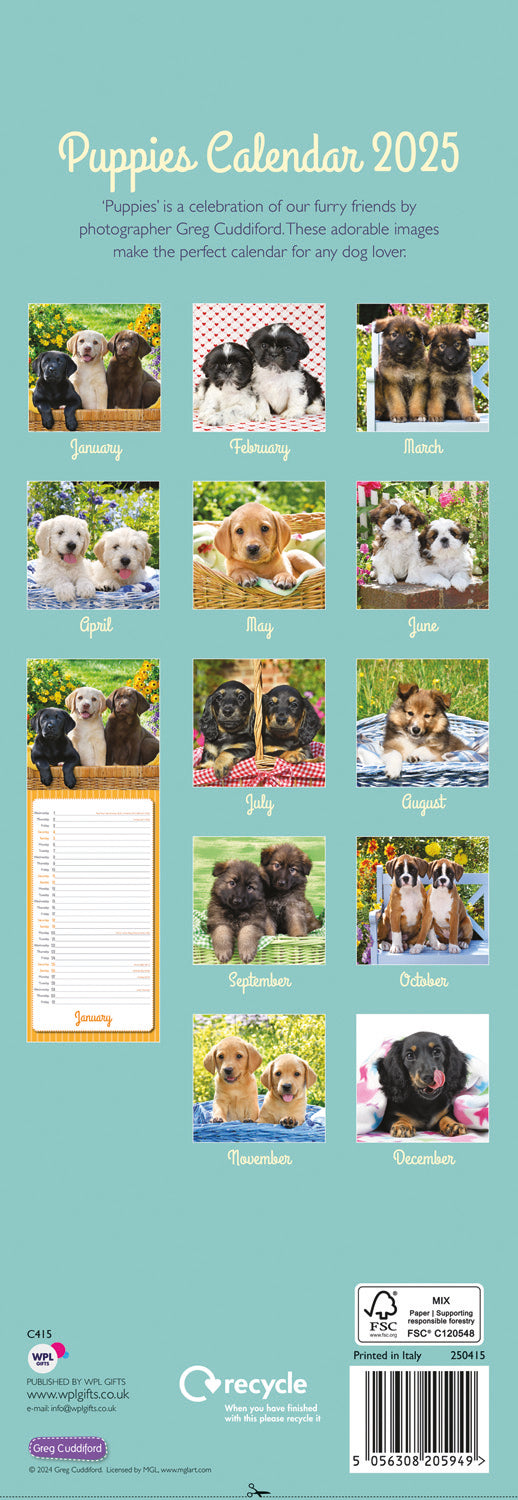 Puppies By Greg Cuddiford (PFP) Slim Calendar 2025