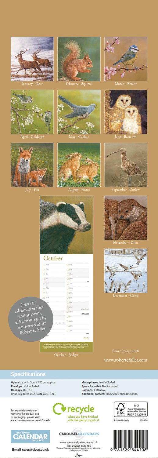 British Wildlife in Art By Robert Fuller (PFP) Slim Calendar 2025