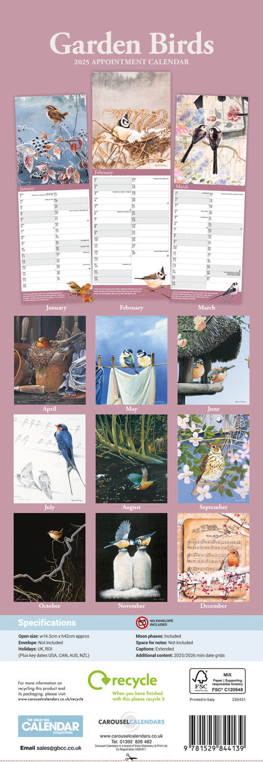 Garden Birds by Pollyanna Pickering (PFP) Slim Calendar 2025