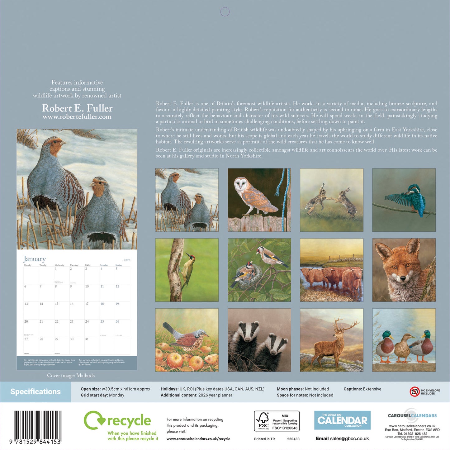 British Wildlife in Art by Robert Fuller (PFP) Wall Calendar 2025