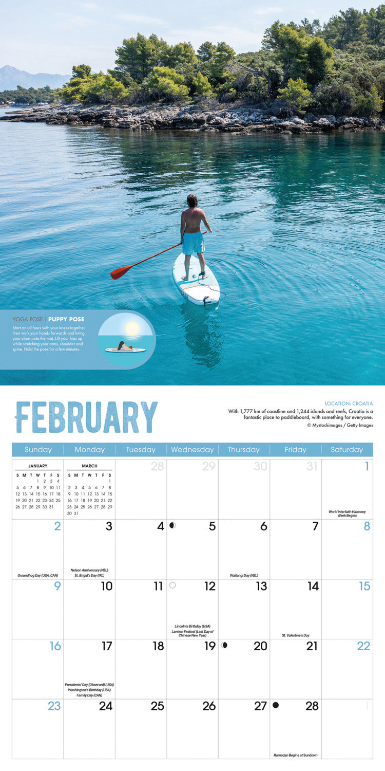 Paddleboarding (PFP) Wall Calendar Sunday Start 2025