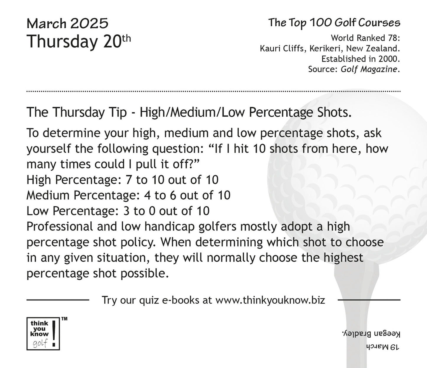 Think You Know Golf Box Calendar 2025